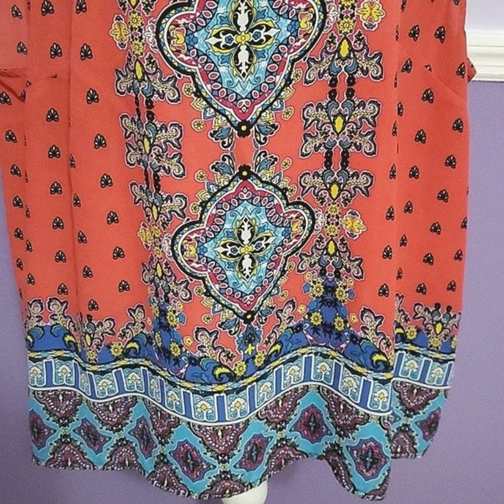 Cynthia Rowley Salmon Colorful Boho Print Button Down Back Sleeveless Top 2X - Picture 3 of 8
